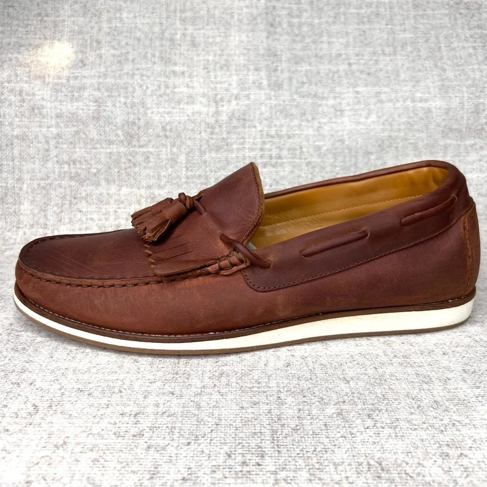 Austen Heller men’s size 8 slip on brown‎ leather kiltie tassel loafers preppy